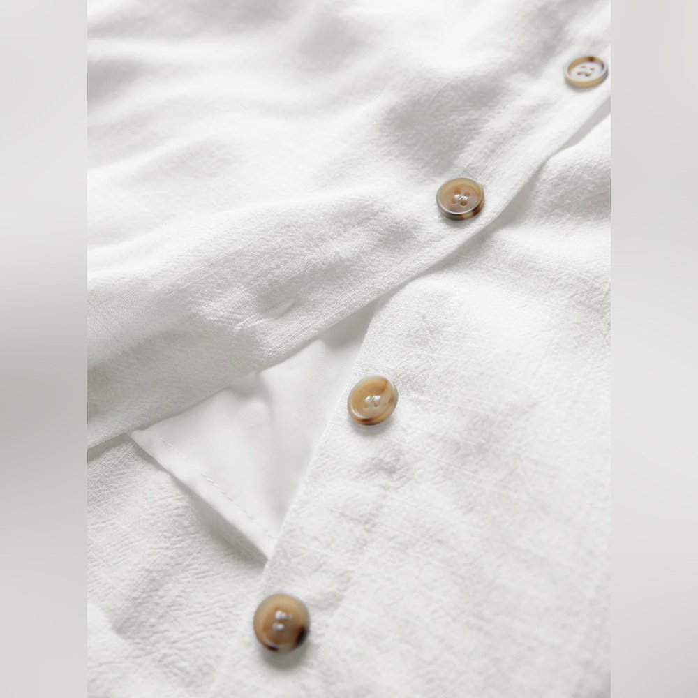 Commense White Linen Sleeveless Buttoned Keyhole Tie Front Mini Dress - Picture 4 of 5